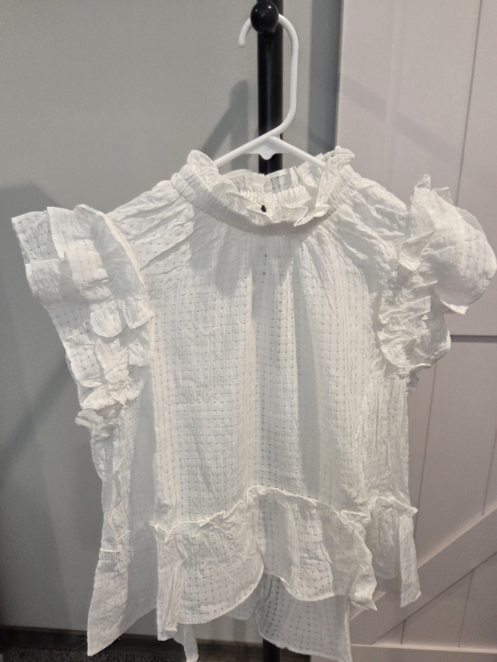 White Ruffled Swiss Dot Blouse